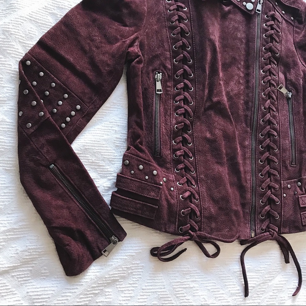 Bagatelle • Burgundy Western Suede Moto Jacket - Picture 3 of 8